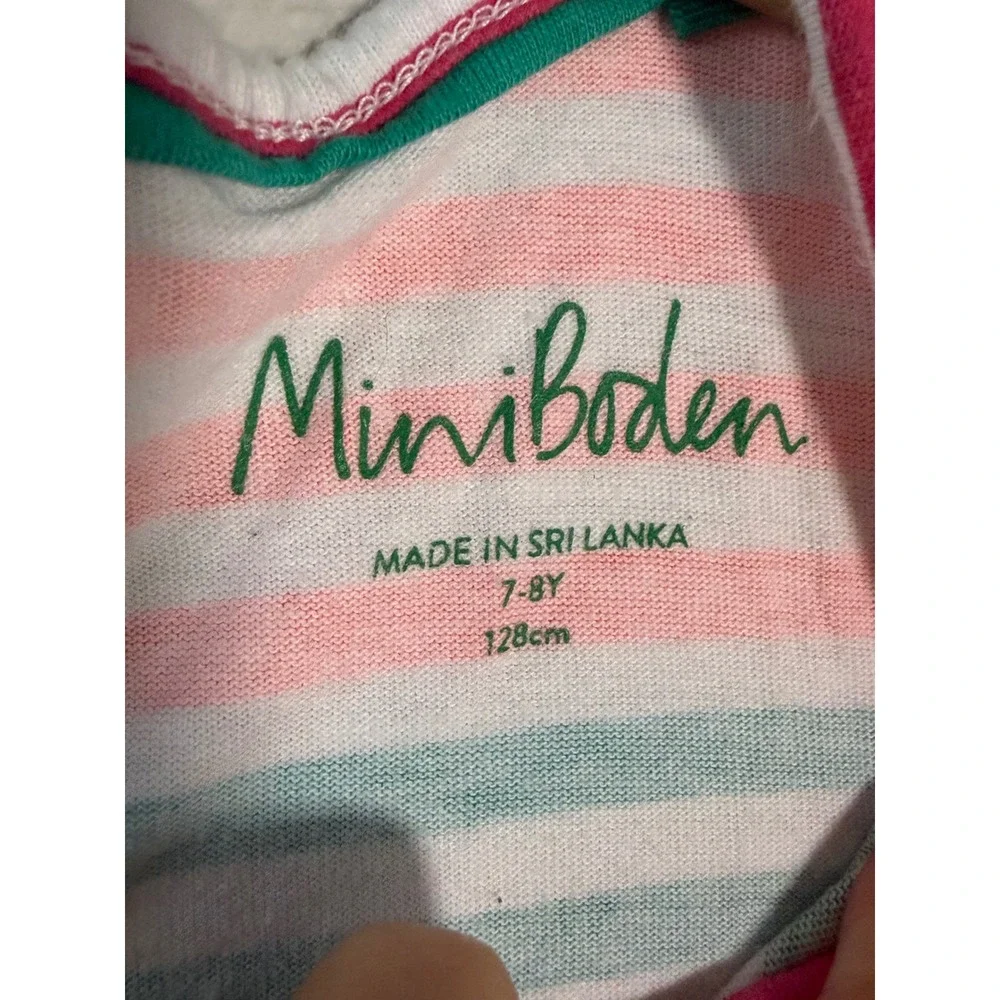 Mini Boden Girls Rainbow Striped Sleeveless Cotton Pom Pom Trim Dress 7-8Y 128cm